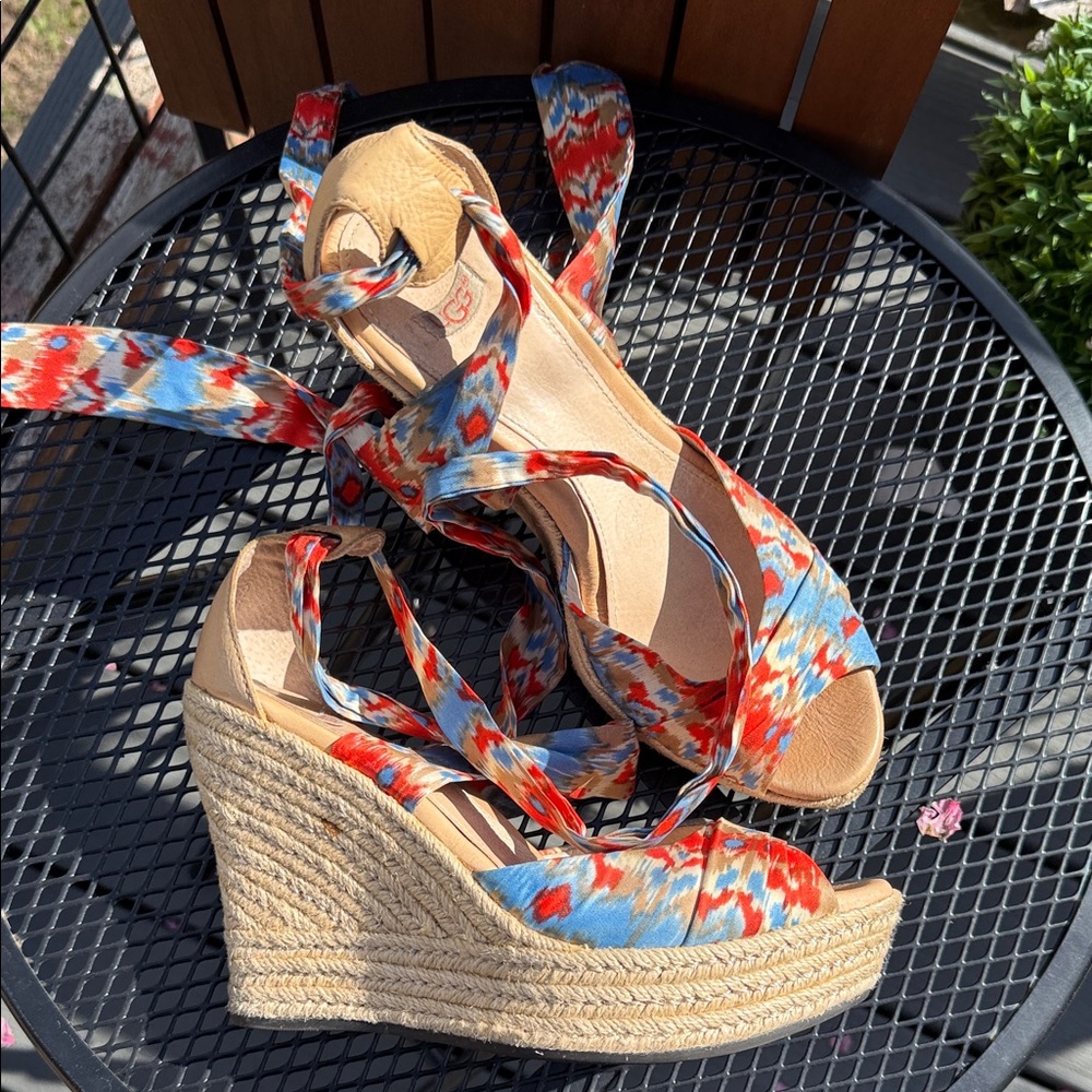 UGG Women's Lucianna Espadrille Wedge Platform Sandals Santorini Multi US 7